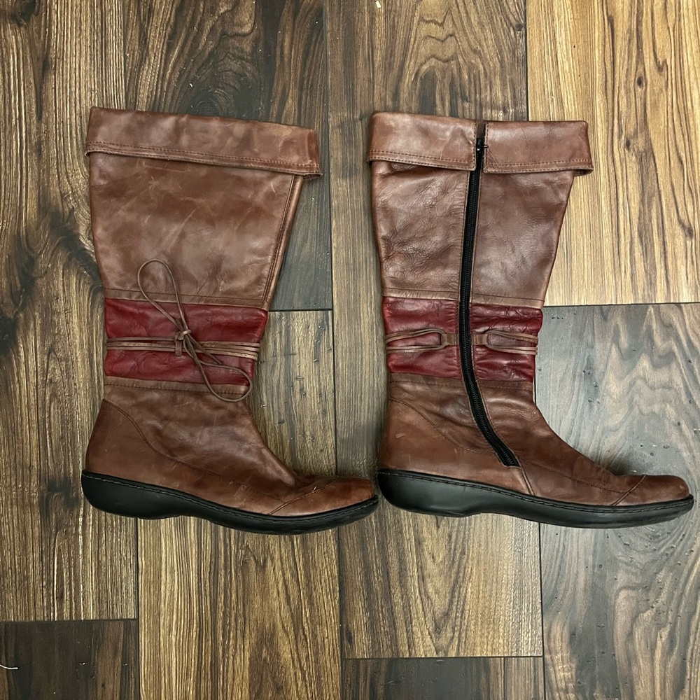Clarks Brown and Red Leather boots